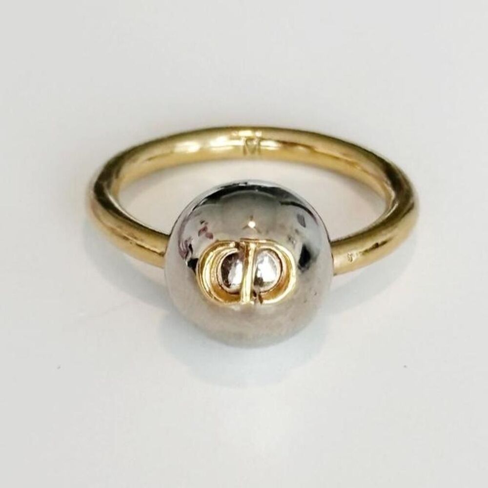 Christian Dior Two-Tone CD Sphere Ring, Gold/Silver Size 5.25, M